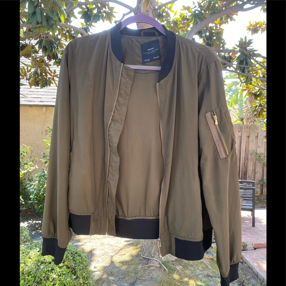ZARA Army Green Nylon Bomber Jacket